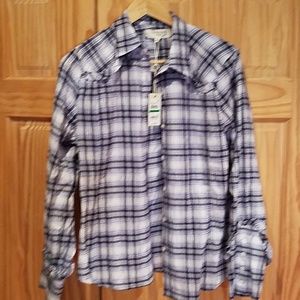 Ladies plaid button down collared shirt